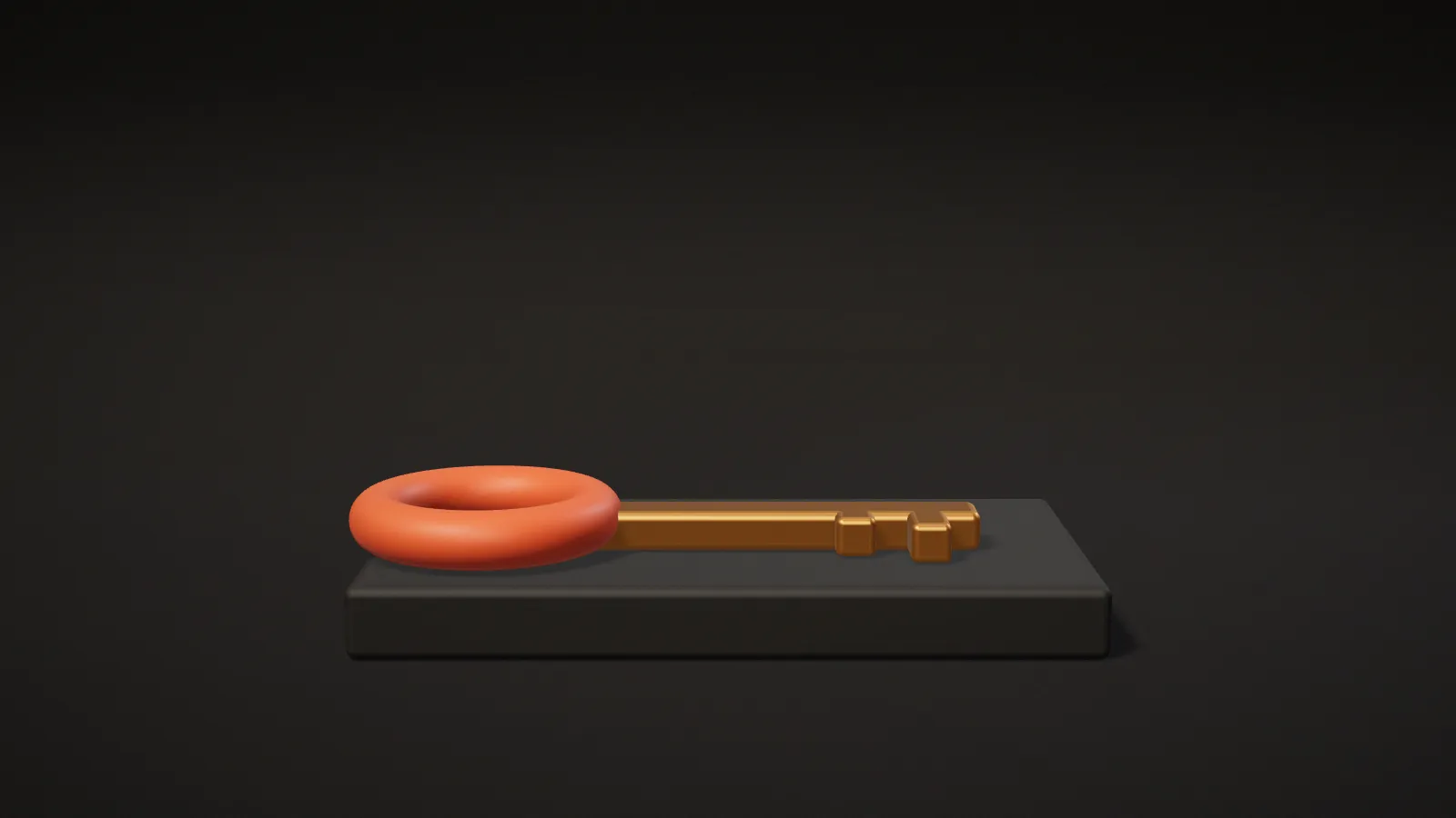 An orange key ring attached to a brass key resting on a dark slab, symbolising ownership of your website, domain and files